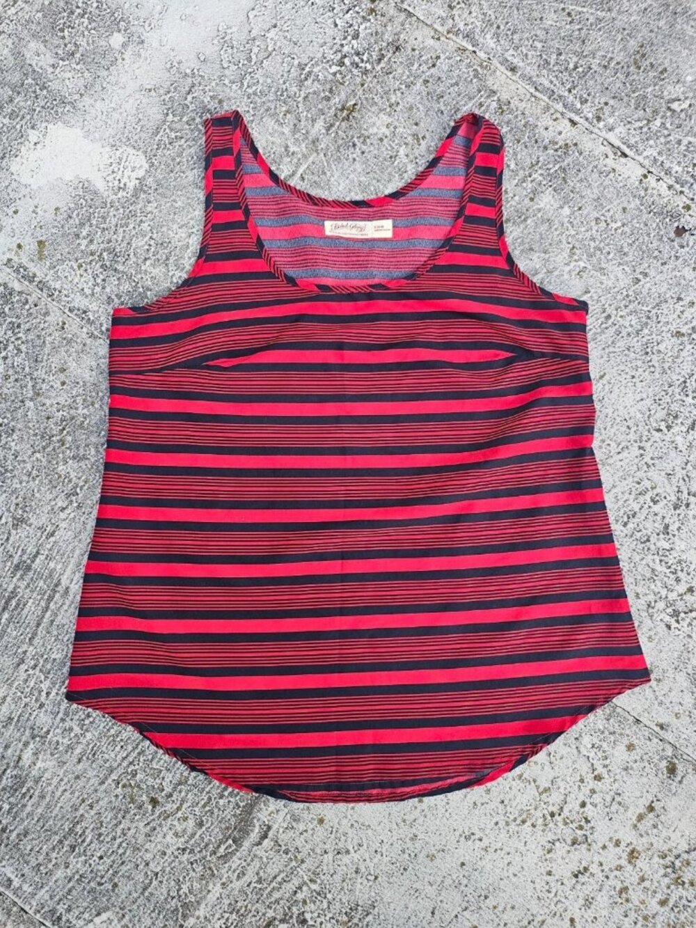 Faded Glory Women Top Blouse Tank Top Red Stripe Sleeve Less Shirt Size S 4-6